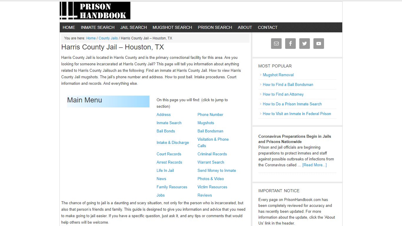 Harris County Jail – Houston, TX - Prison Handbook